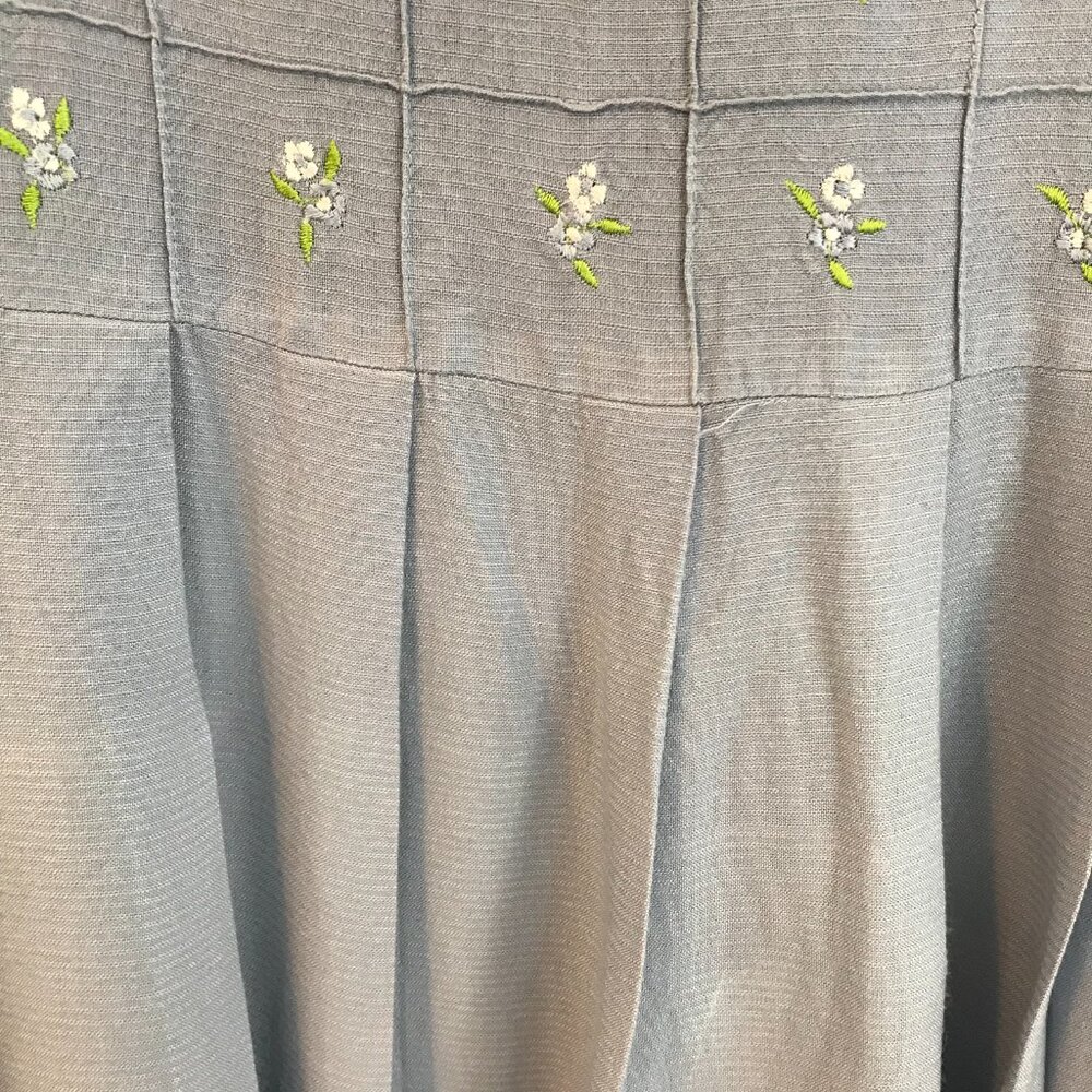 dress blue midi 6 petite zip embroidery floral cottagecore coastal teacher - Picture 6 of 12